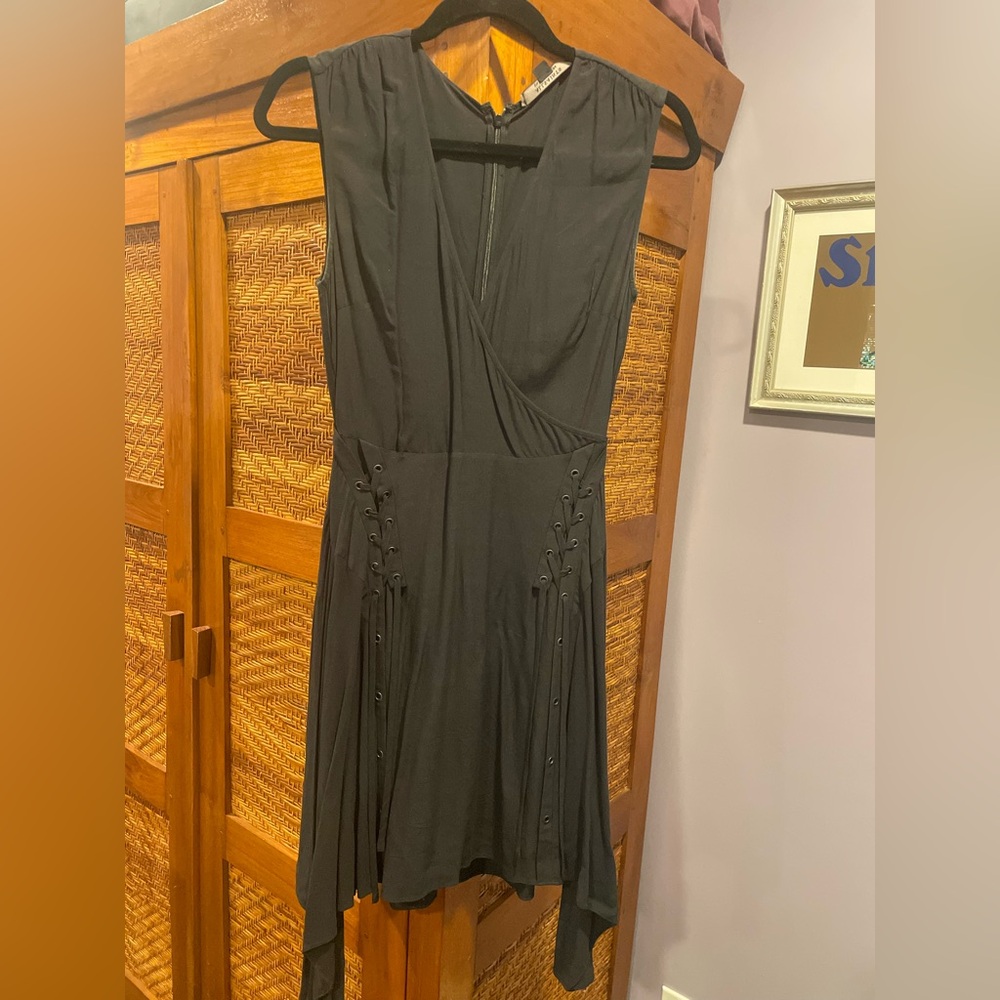 All Saints Black Mini Dress with Lace-Up Detail